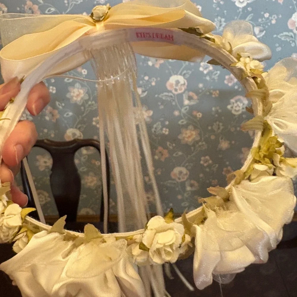 Kid's Dream Flower Girl Headband Cream Floral Bow‎ Comb Wedding First Communion
